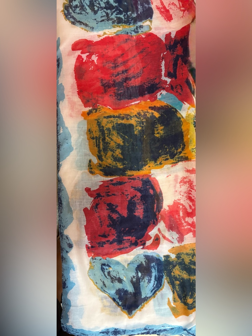 Colorful Abstract Print Lightweight Scarf, Preowned
